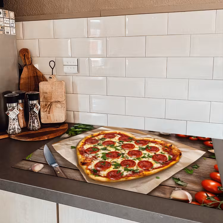 Pizza - Hart - Pepperoni - Tomaat Inductie beschermer vinyl 3mm klein -sfeer3