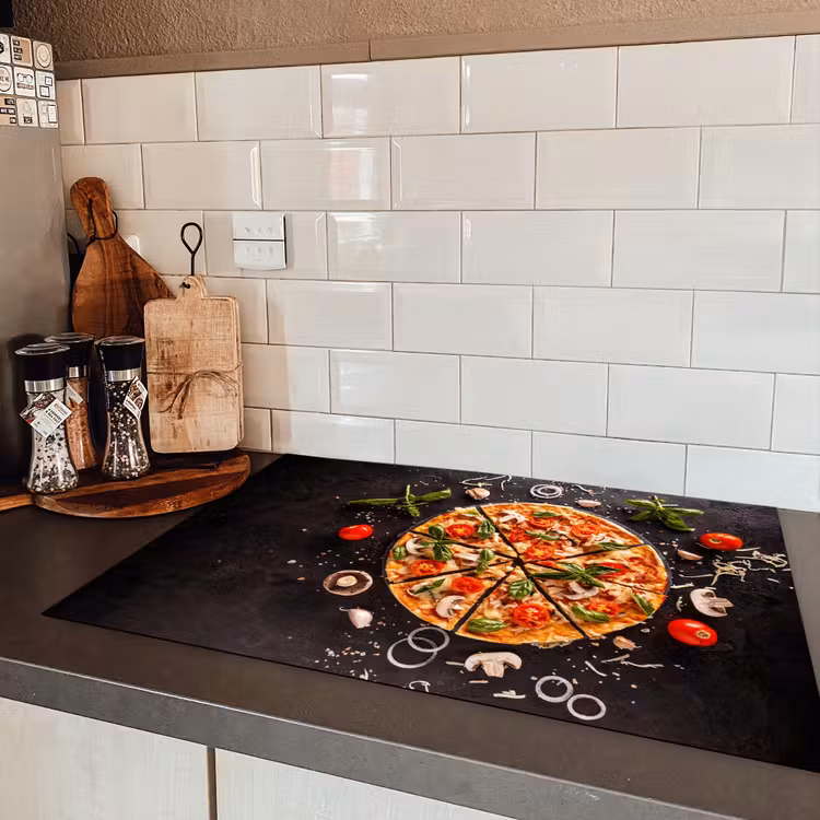 Pizza - Groente - Kruiden - Keuken - Industrieel Inductie beschermer vinyl 3mm klein -sfeer3