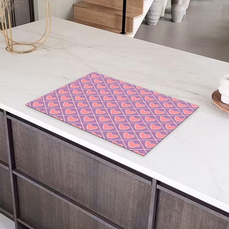 Ruit - Patroon - Paars - Hartjes Inductie beschermer vinyl 3mm klein 276 -sfeer8