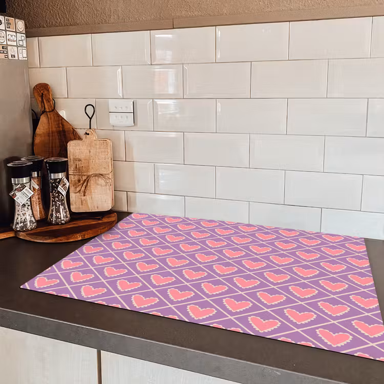 Ruit - Patroon - Paars - Hartjes Inductie beschermer vinyl 3mm klein 276 -sfeer3