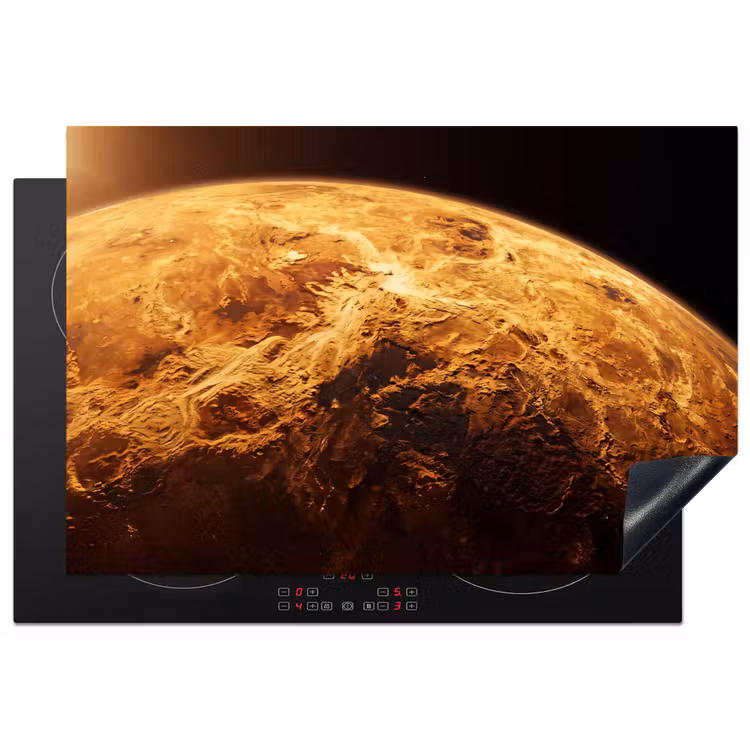 Induction Hob Cover - Planet - Space - Orange - Planeet - Ruimte - Oranje Inductie beschermer vinyl 3mm klein