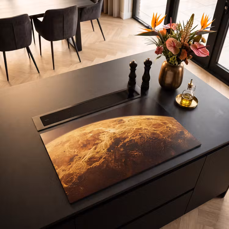 Induction Hob Cover - Planet - Space - Orange - Planeet - Ruimte - Oranje Inductie beschermer vinyl 3mm klein