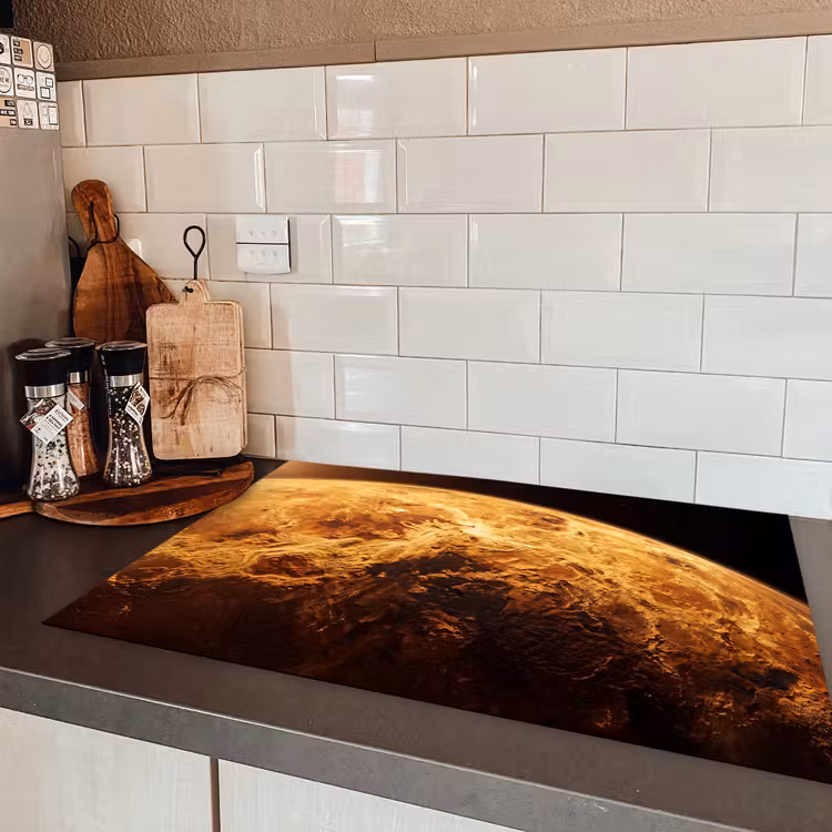 Induction Hob Cover - Planet - Space - Orange - Planeet - Ruimte - Oranje Inductie beschermer vinyl 3mm klein