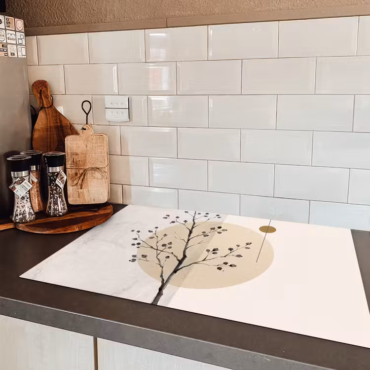 Induction Hob Cover - Plant - Abstract - Beige - Plant - Abstract - Beige Inductie beschermer vinyl 3mm klein