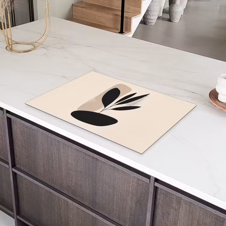 Plant - Beige - Japandi Inductie beschermer vinyl 3mm klein -sfeer8