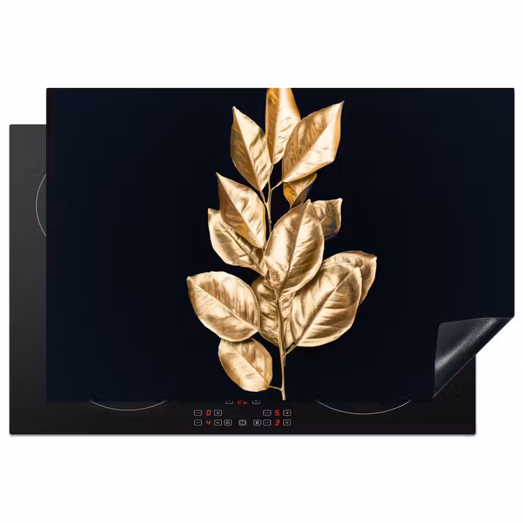 Plant - Bladeren - Goud - Zwart - Luxe Inductie beschermer vinyl 3mm klein -3d