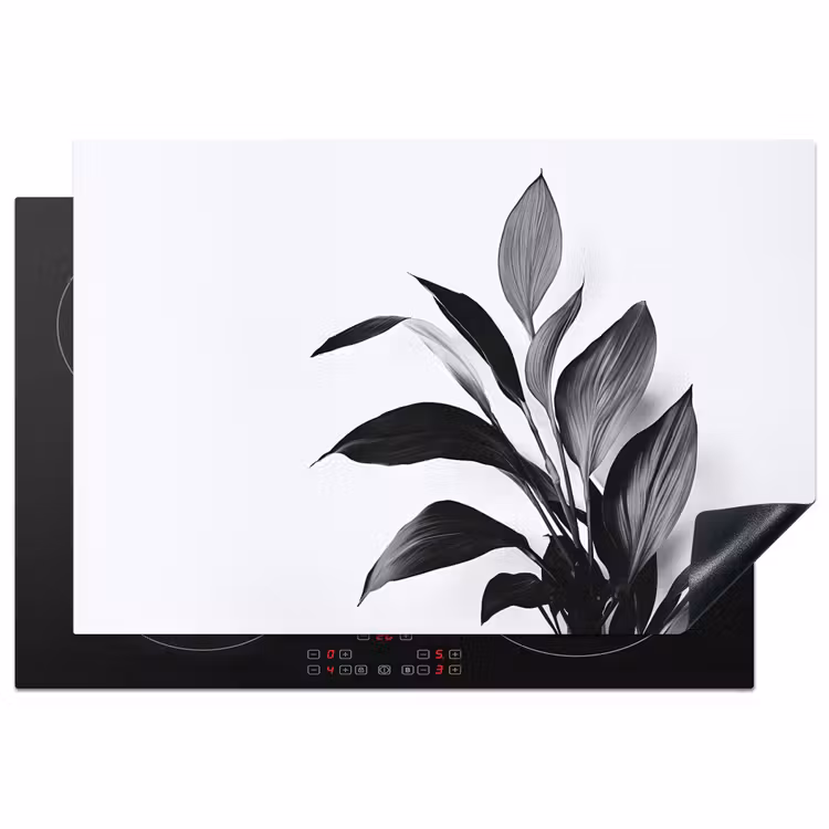Plant - Bladeren - Minimalistisch - Zwart Inductie beschermer vinyl 3mm klein -3d