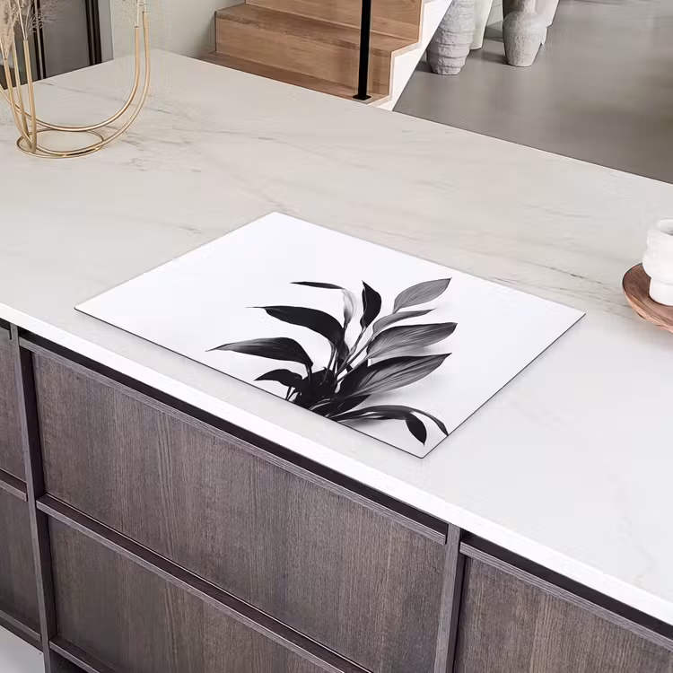 Plant - Bladeren - Minimalistisch - Zwart Inductie beschermer vinyl 3mm klein -sfeer8