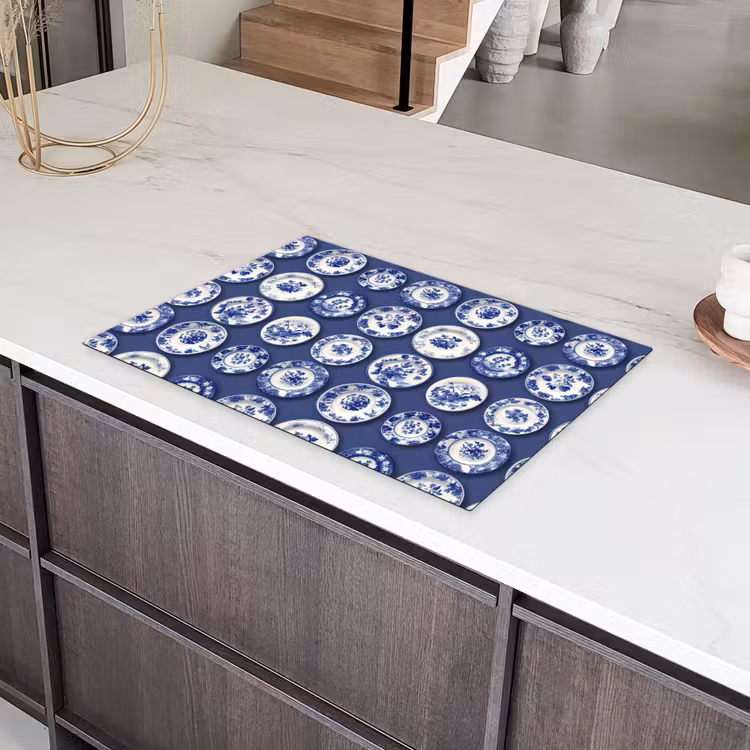 Borden - Floraal - Blauw Inductie beschermer vinyl 3mm klein 276 -sfeer8