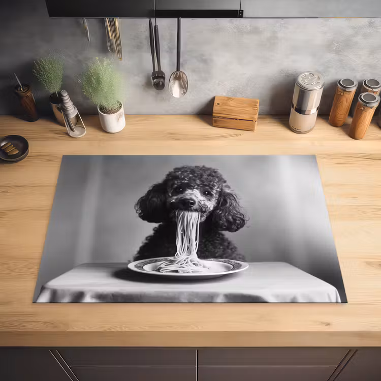 Poedel - Hond - Zwart - Wit - Schattig - Pasta Inductie beschermer vinyl 3mm klein -sfeer5