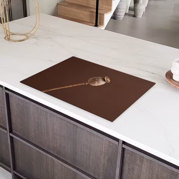 Papaverbol - Droogbloem - Bruin - Minimalistisch Inductie beschermer vinyl 3mm klein -sfeer8
