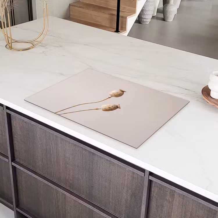 Papaverbollen - Droogbloemen - Minimalistisch - Beige - Rustig Inductie beschermer vinyl 3mm klein -sfeer8