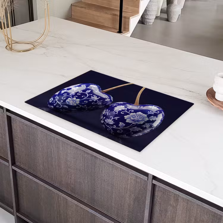 Porselein- Kersen - Delfts - Blauw Inductie beschermer vinyl 3mm klein -sfeer8
