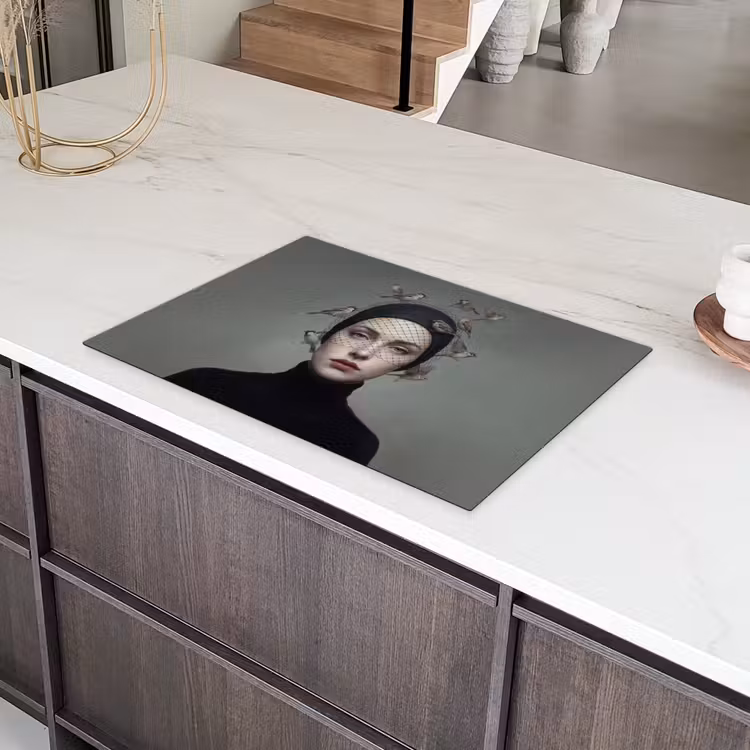 Portret - Vogels - Zwart Inductie beschermer vinyl 3mm klein -sfeer8