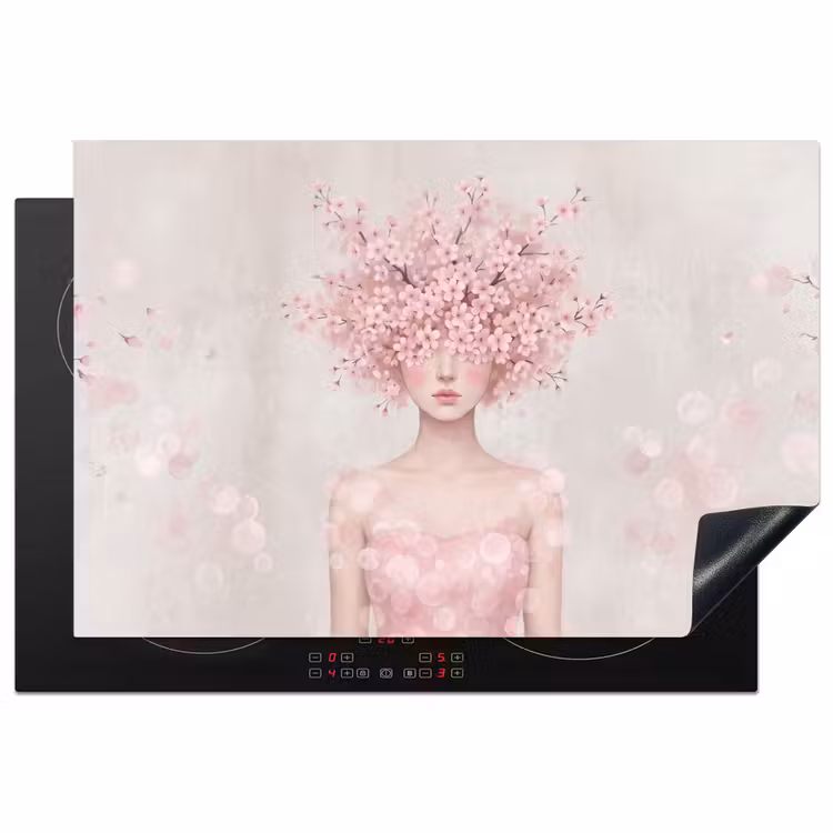 Portret - Kersenbloesem - Roze Inductie beschermer vinyl 3mm klein -3d