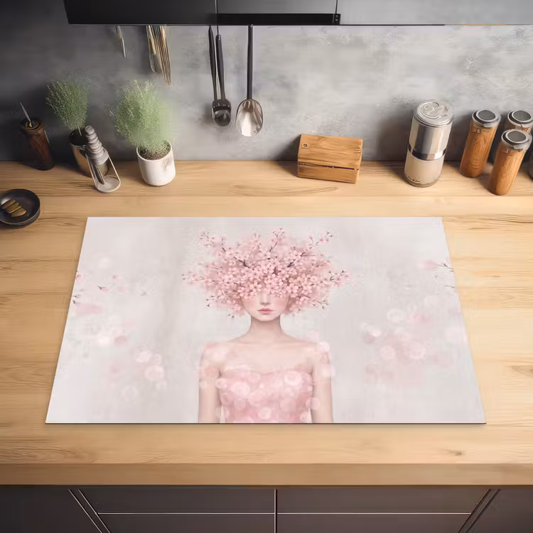 Portret - Kersenbloesem - Roze Inductie beschermer vinyl 3mm klein -sfeer5