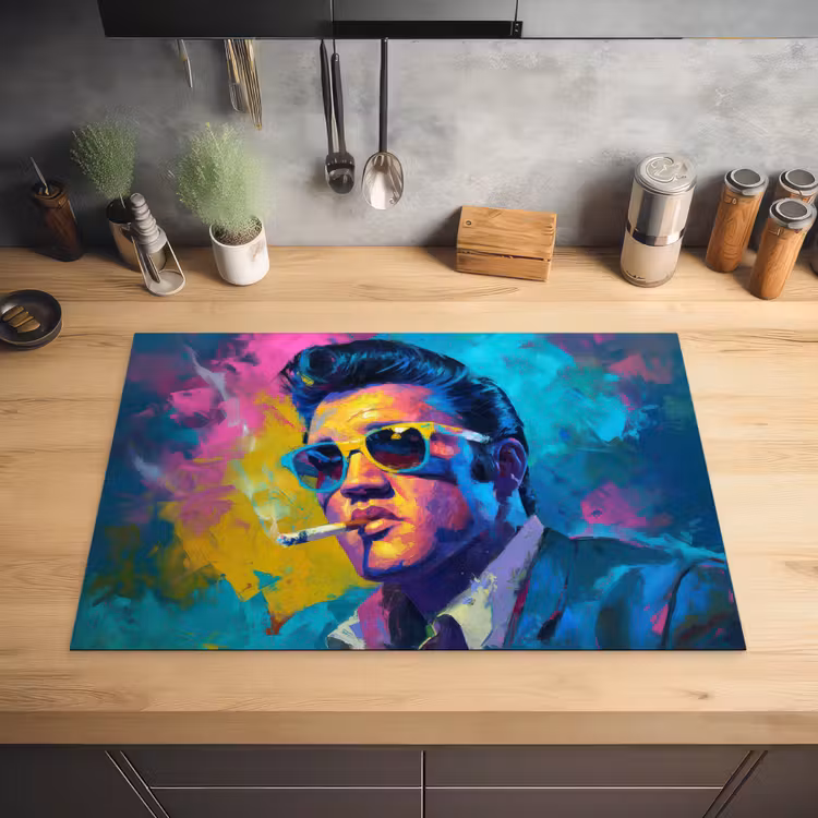 Portret - Sigaret - Kleurrijk - Bril Inductie beschermer vinyl 3mm klein -sfeer5