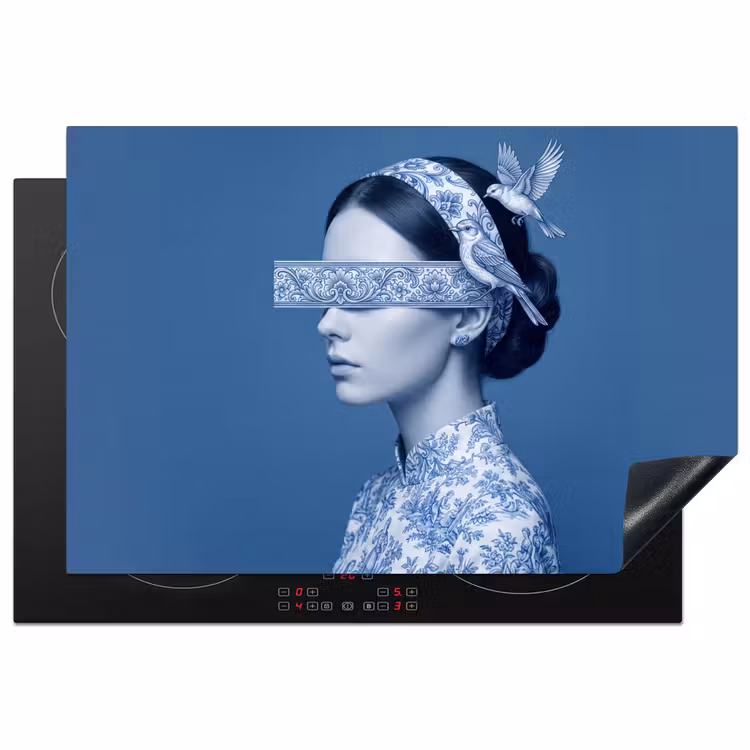 Portret - Klassiek - Wit - Blauw Inductie beschermer vinyl 3mm klein -3d