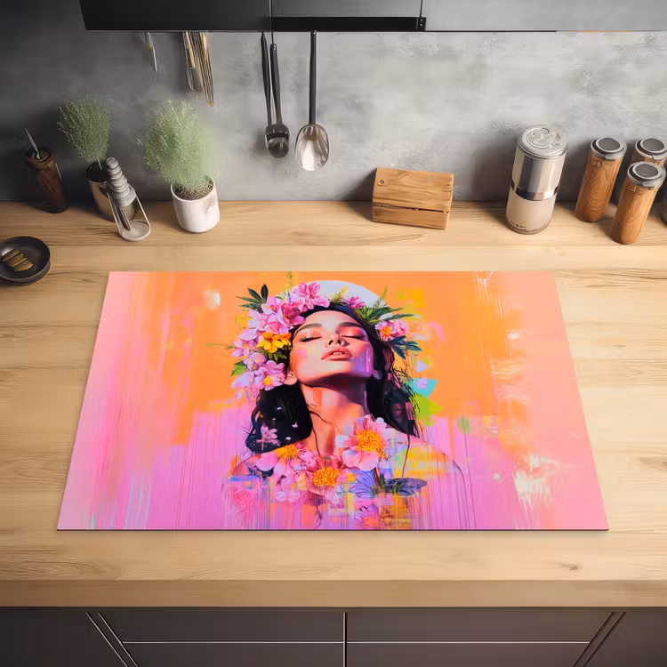 Portret - Bloemenkroon - Vrouw Inductie beschermer vinyl 3mm klein -sfeer5