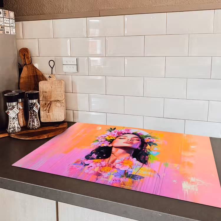 Portret - Bloemenkroon - Vrouw Inductie beschermer vinyl 3mm klein -sfeer3