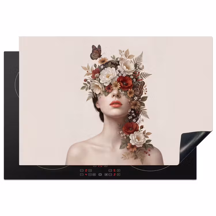 Portret - Bloemen - Cremé Inductie beschermer vinyl 3mm klein -3d