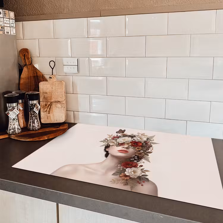 Portret - Bloemen - Cremé Inductie beschermer vinyl 3mm klein -sfeer3