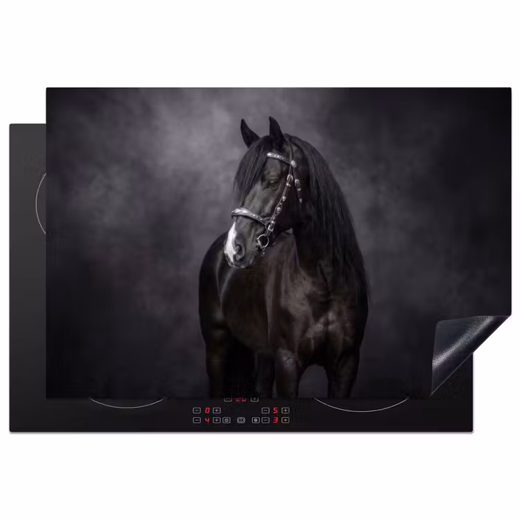 Portret - Paard - Zwart Inductie beschermer vinyl 3mm klein -3d