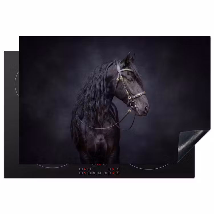 Portret - Paard - Donker Inductie beschermer vinyl 3mm klein -3d