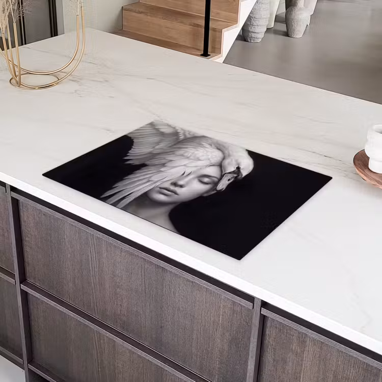 Portret - Zwaan - Zwart - Wit Inductie beschermer vinyl 3mm klein -sfeer8