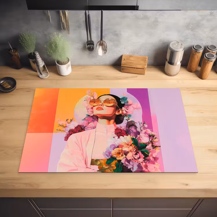 Portret - Vrouw - Abstract - Bloemen Inductie beschermer vinyl 3mm klein -sfeer5