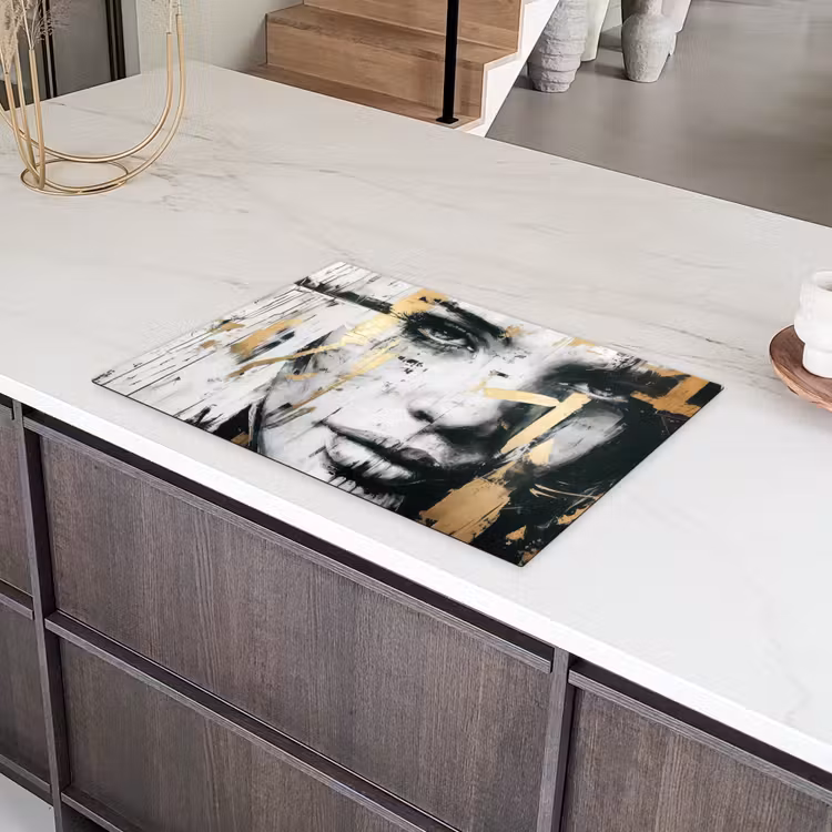 Portret - Vrouw - Penseelstreken - Goud Inductie beschermer vinyl 3mm klein -sfeer8