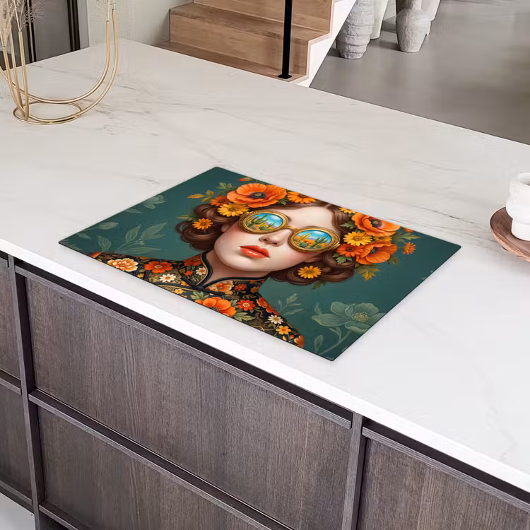 Portret - Vrouw - Kleurrijk - Expressief Inductie beschermer vinyl 3mm klein -sfeer8