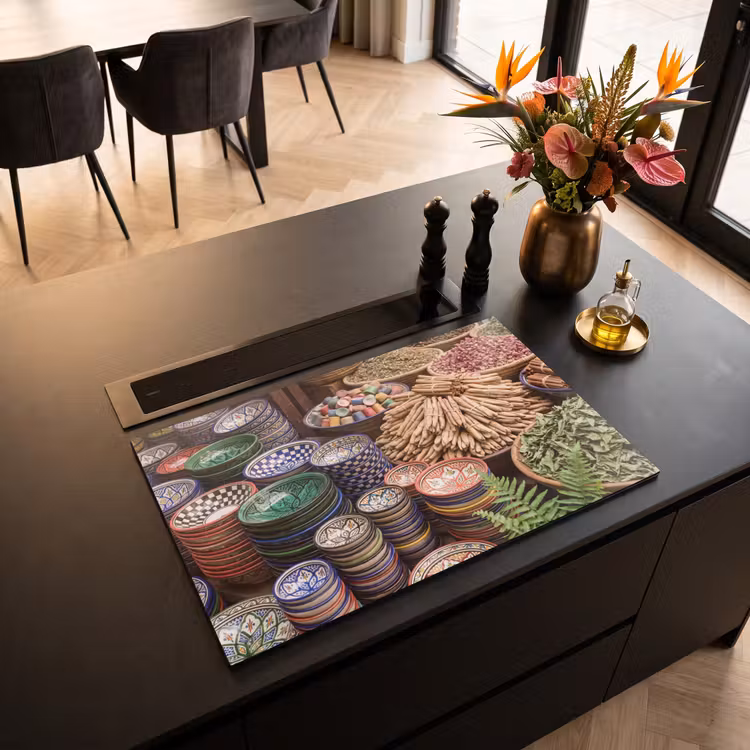 Induction Hob Cover - Pottery - Oriental - Colorful - Aardewerk - Oosters - Kleurrijk Inductie beschermer vinyl 3mm klein
