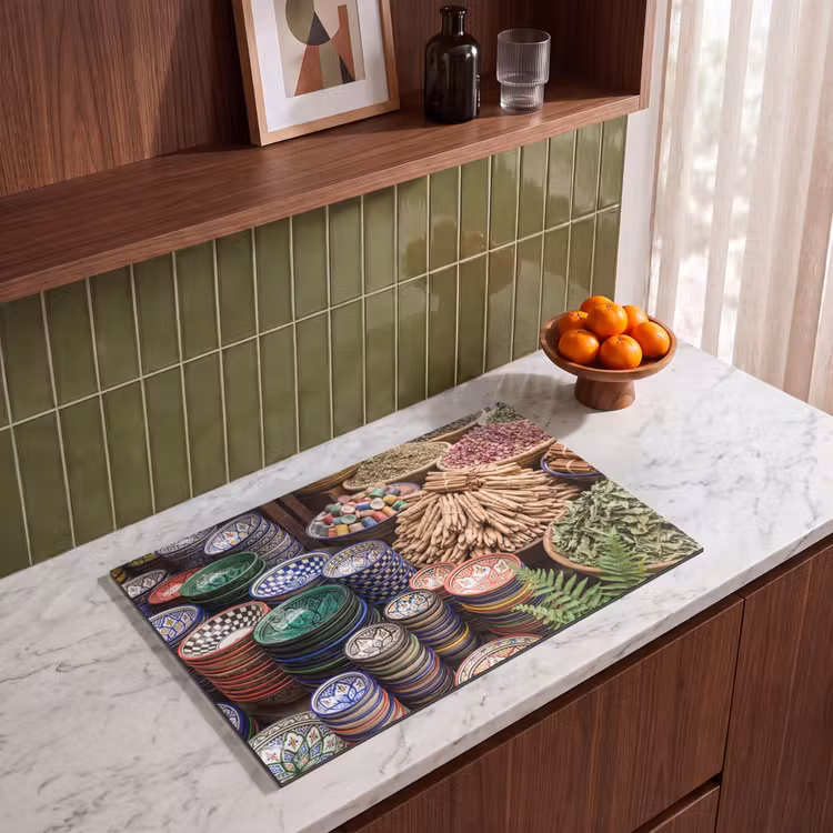 Induction Hob Cover - Pottery - Oriental - Colorful - Aardewerk - Oosters - Kleurrijk Inductie beschermer vinyl 3mm klein