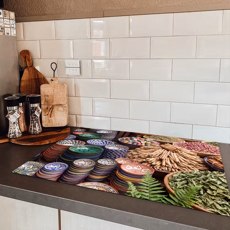 Induction Hob Cover - Pottery - Oriental - Colorful - Aardewerk - Oosters - Kleurrijk Inductie beschermer vinyl 3mm klein