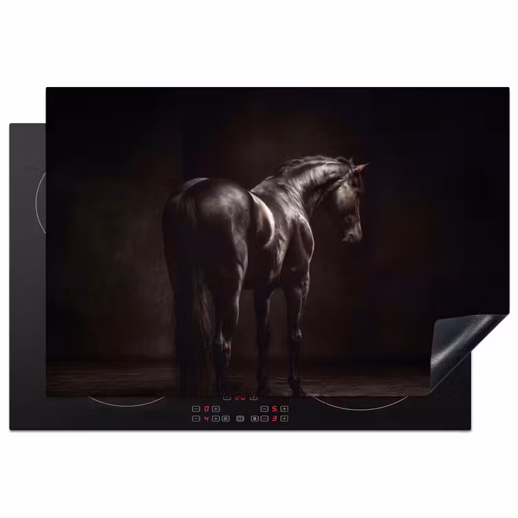 Krachtig - Paard - Donker Inductie beschermer vinyl 3mm klein -3d