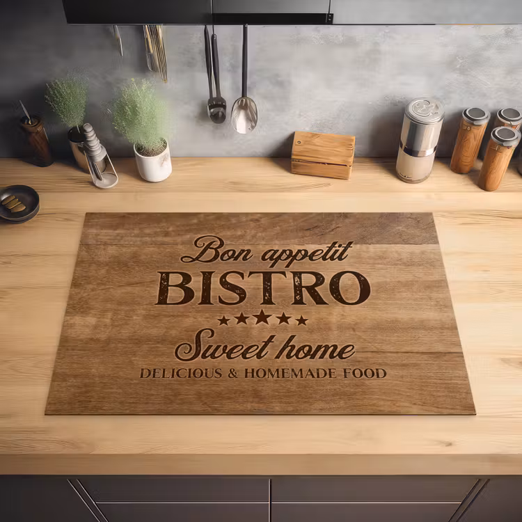 Quote - Bistro - Bon appetit - Sweet home - Houtstructuur Inductie beschermer vinyl 3mm klein -sfeer5