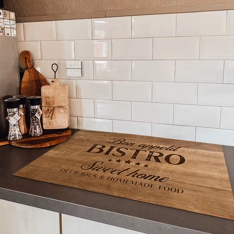 Quote - Bistro - Bon appetit - Sweet home - Houtstructuur Inductie beschermer vinyl 3mm klein -sfeer3