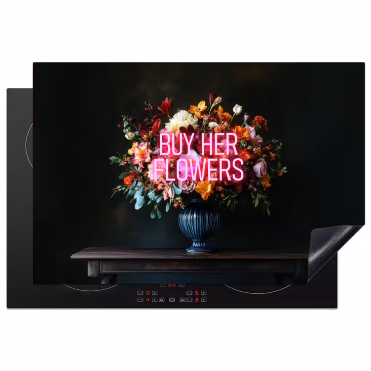 Quote - Bloemen - Vaas - Neon Inductie beschermer vinyl 3mm klein -3d