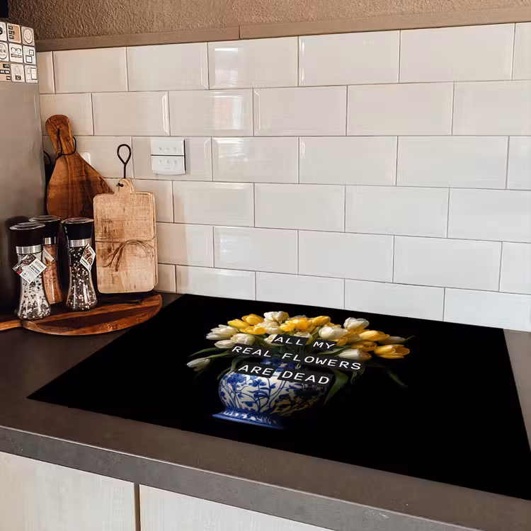 Quotes - Bloem - Tulp - Geel Inductie beschermer vinyl 3mm klein -sfeer3