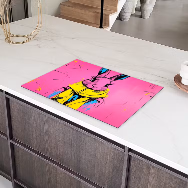 Konijn - Felroze - Sjaal - Abstract Inductie beschermer vinyl 3mm klein -sfeer8