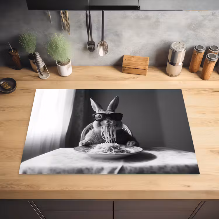 Konijn - Bunny - Zonnebril - Tafelkleed - Pasta - Schattig Inductie beschermer vinyl 3mm klein -sfeer5