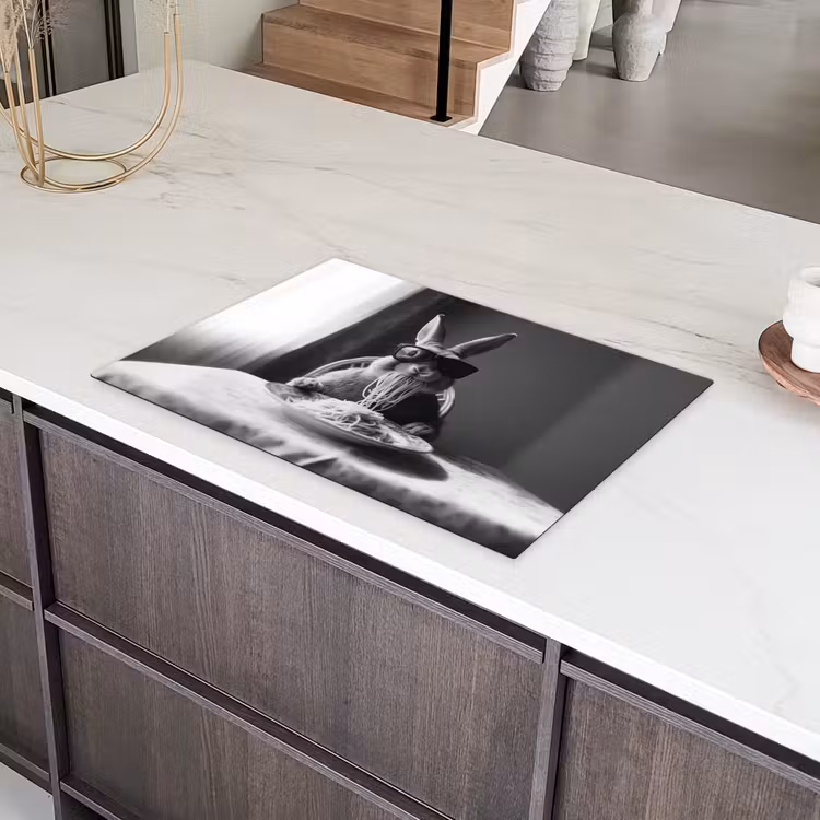 Konijn - Bunny - Zonnebril - Tafelkleed - Pasta - Schattig Inductie beschermer vinyl 3mm klein -sfeer8