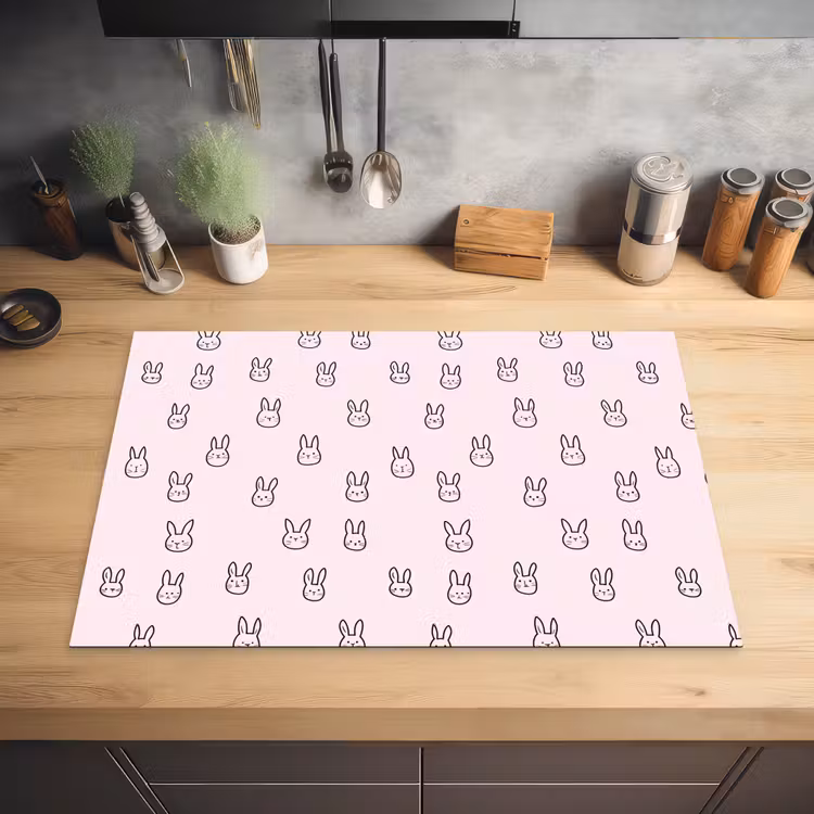 Konijnen - Minimalistisch - Roze Inductie beschermer vinyl 3mm klein 276 -sfeer5
