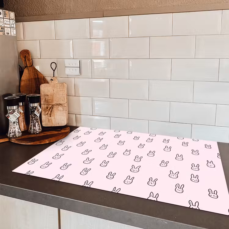 Konijnen - Minimalistisch - Roze Inductie beschermer vinyl 3mm klein 276 -sfeer3