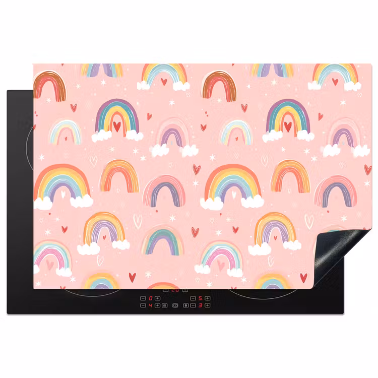 Regenboog - Patroon - Pastel - Handgetekend Inductie beschermer vinyl 3mm klein -3d