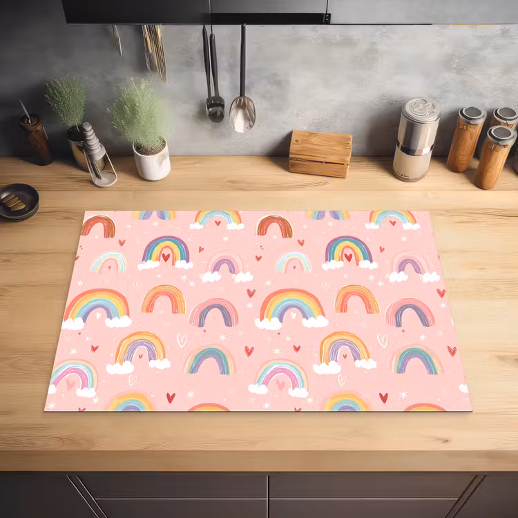 Regenboog - Patroon - Pastel - Handgetekend Inductie beschermer vinyl 3mm klein -sfeer5
