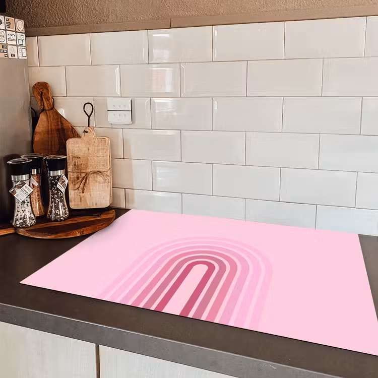 Regenboog - Roze - Abstract - Modern - Minimalistisch Inductie beschermer vinyl 3mm klein -sfeer3