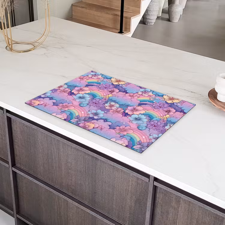 Regenbogen - Bloemen - Kleurrijk - Wolken Inductie beschermer vinyl 3mm klein -sfeer8