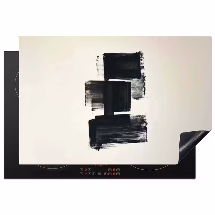 Rechthoeken - Penseelstreken - Abstract - Zwart Inductie beschermer vinyl 3mm klein -3d